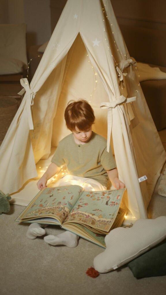 A quiet reading corner can be a lifesaver for tired little guests — especially when guided by caring, professional childcare staff.